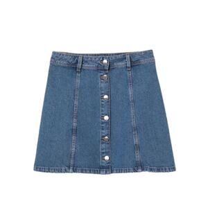 Divided Jean Skirt Cotton Denim Silver Button Front A-Line Jean Skirt Size 8 NEW